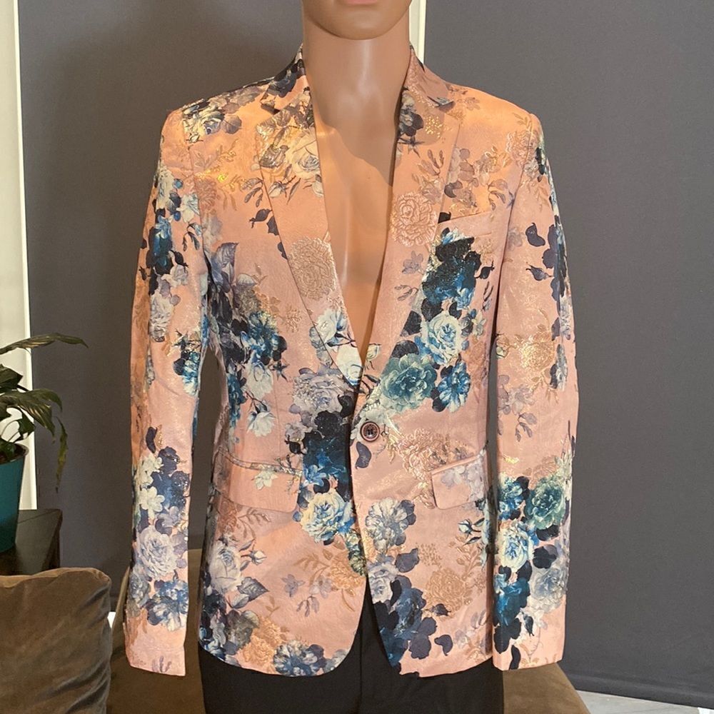 Men’s Floral Jacket Blazer Sports Coat Prom Party Formal Slim Fit Size 32 NWOT